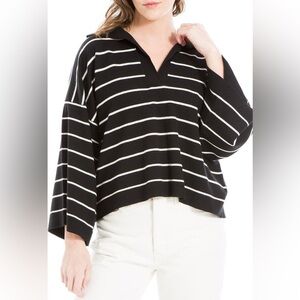 Stripe Johnny Collar Crop Sweater MAX STUDIO